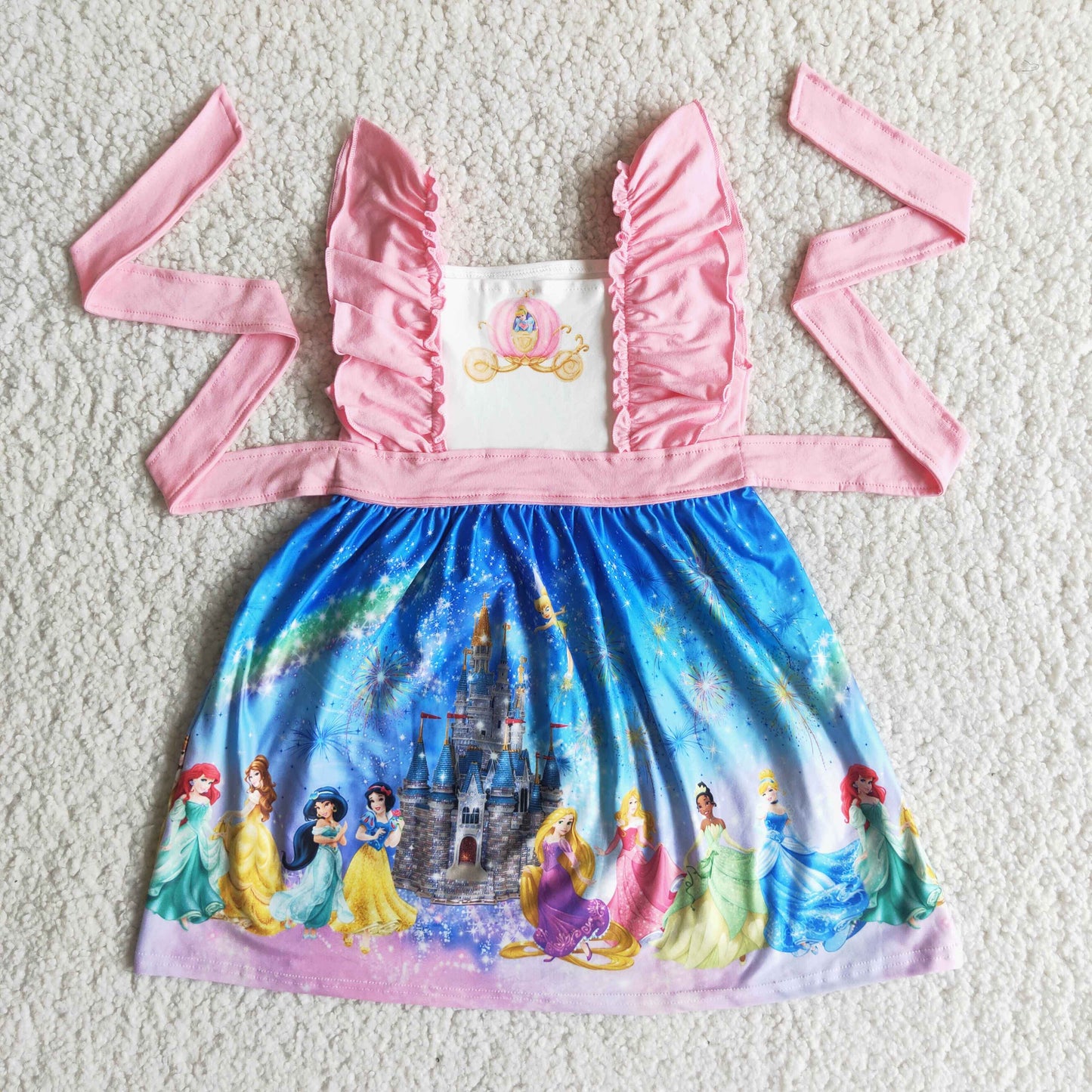 C3-13 Cartoon Princess pink flutter sleeve girls dress