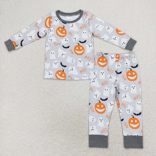 BLP0476 Halloween spooky pumpkin long sleeve pants boys pajamas