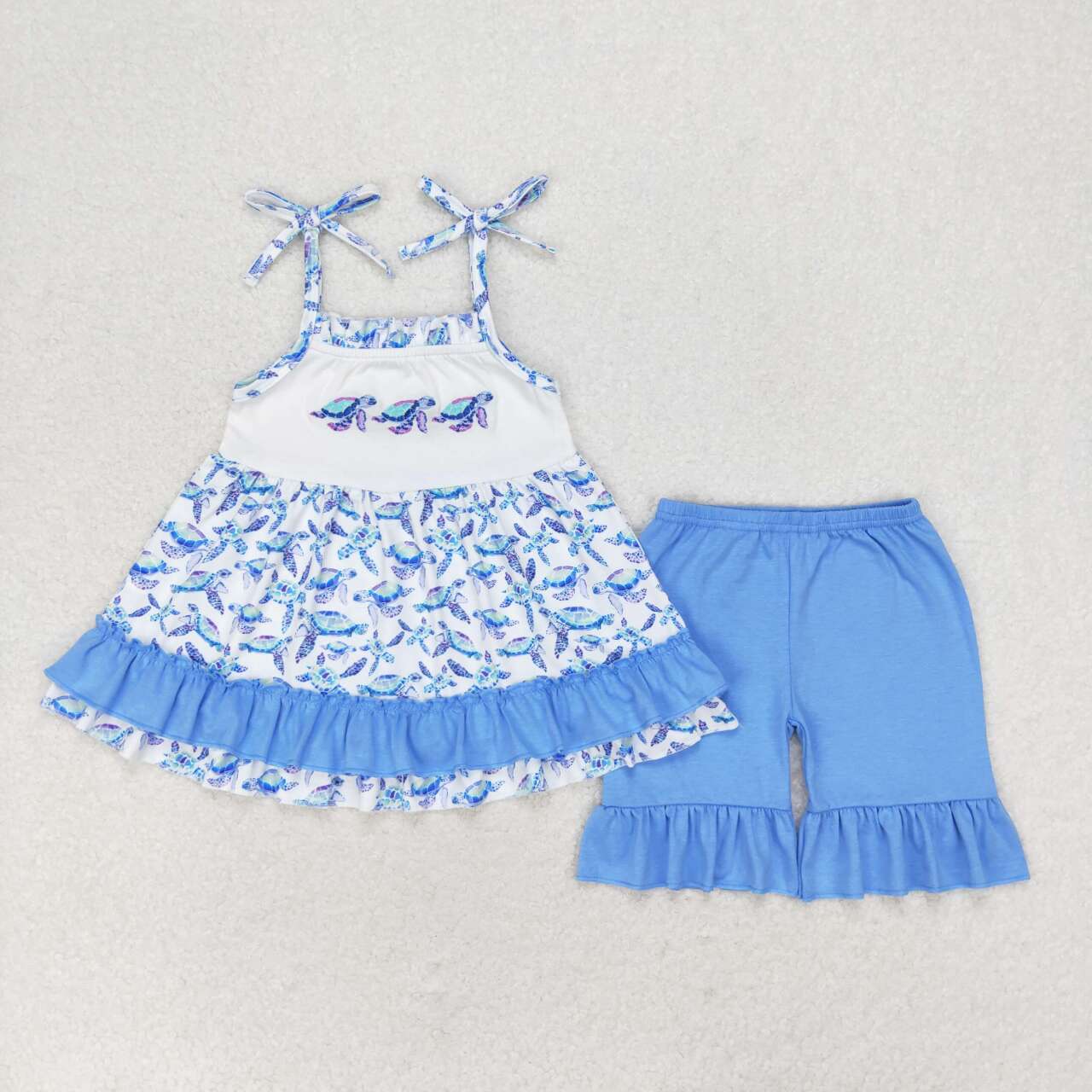 GSSO1241 tortoise camisole top blue shorts girls set