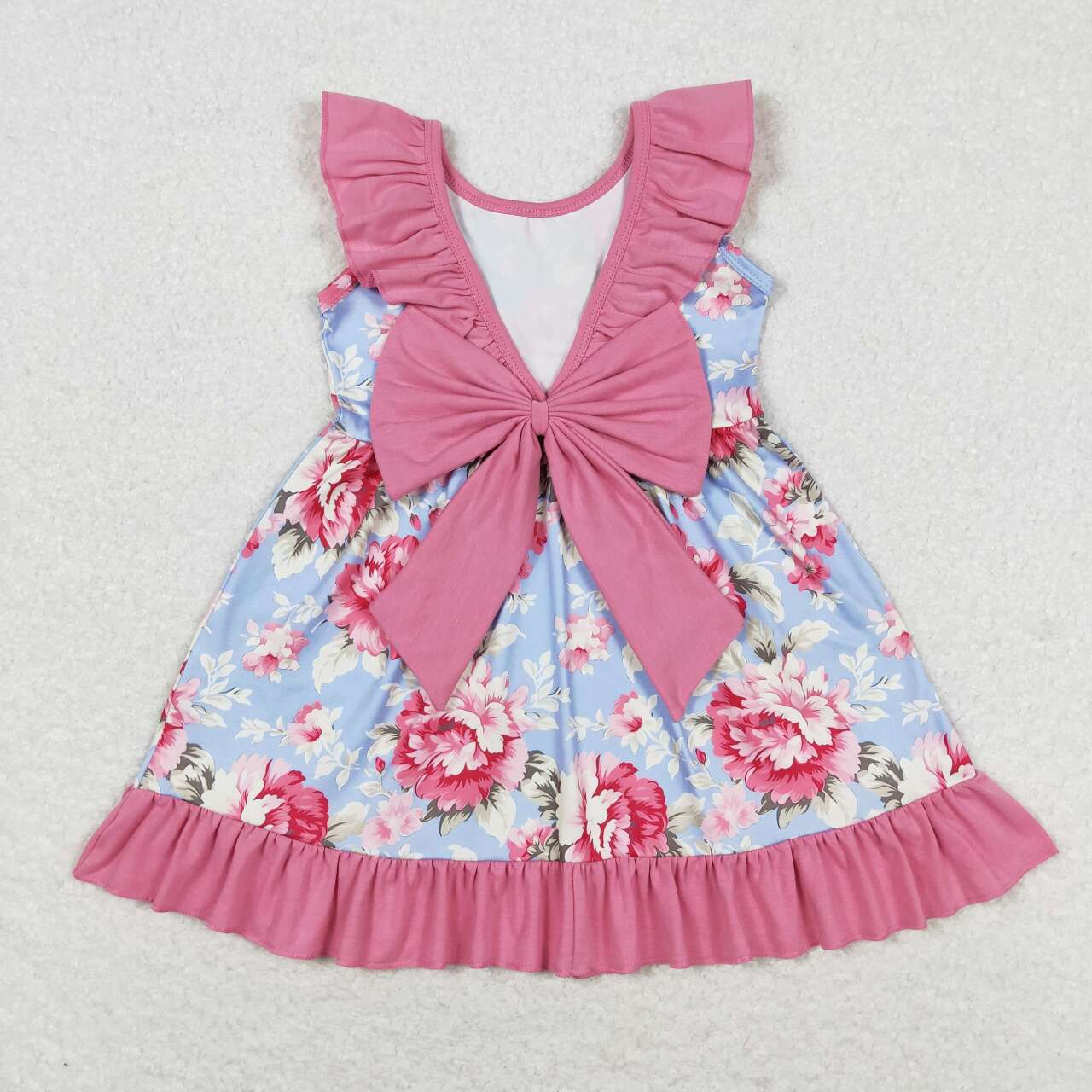 GSD0723 Hot Pink Flowers Blue Sleeveless Girls Dress
