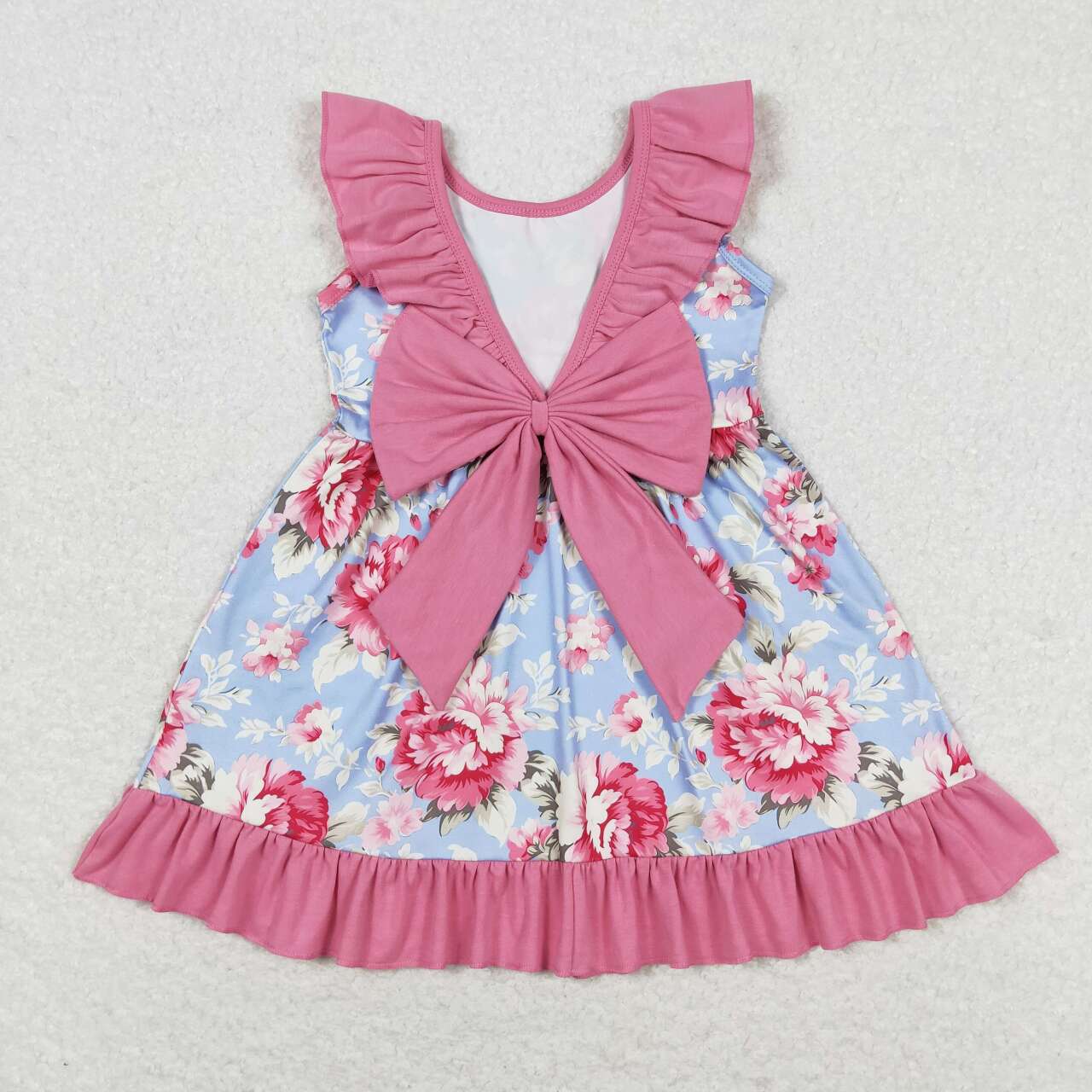 GSD0723 Hot Pink Flowers Blue Sleeveless Girls Dress – girlstutus123