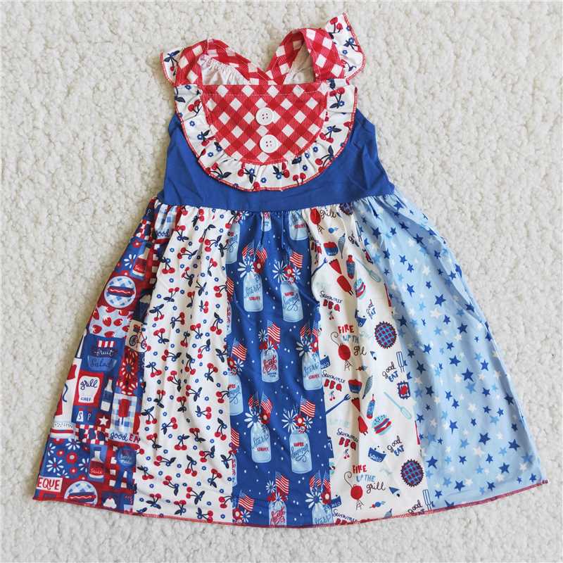 C7-21 July 4th flag blue red print dress