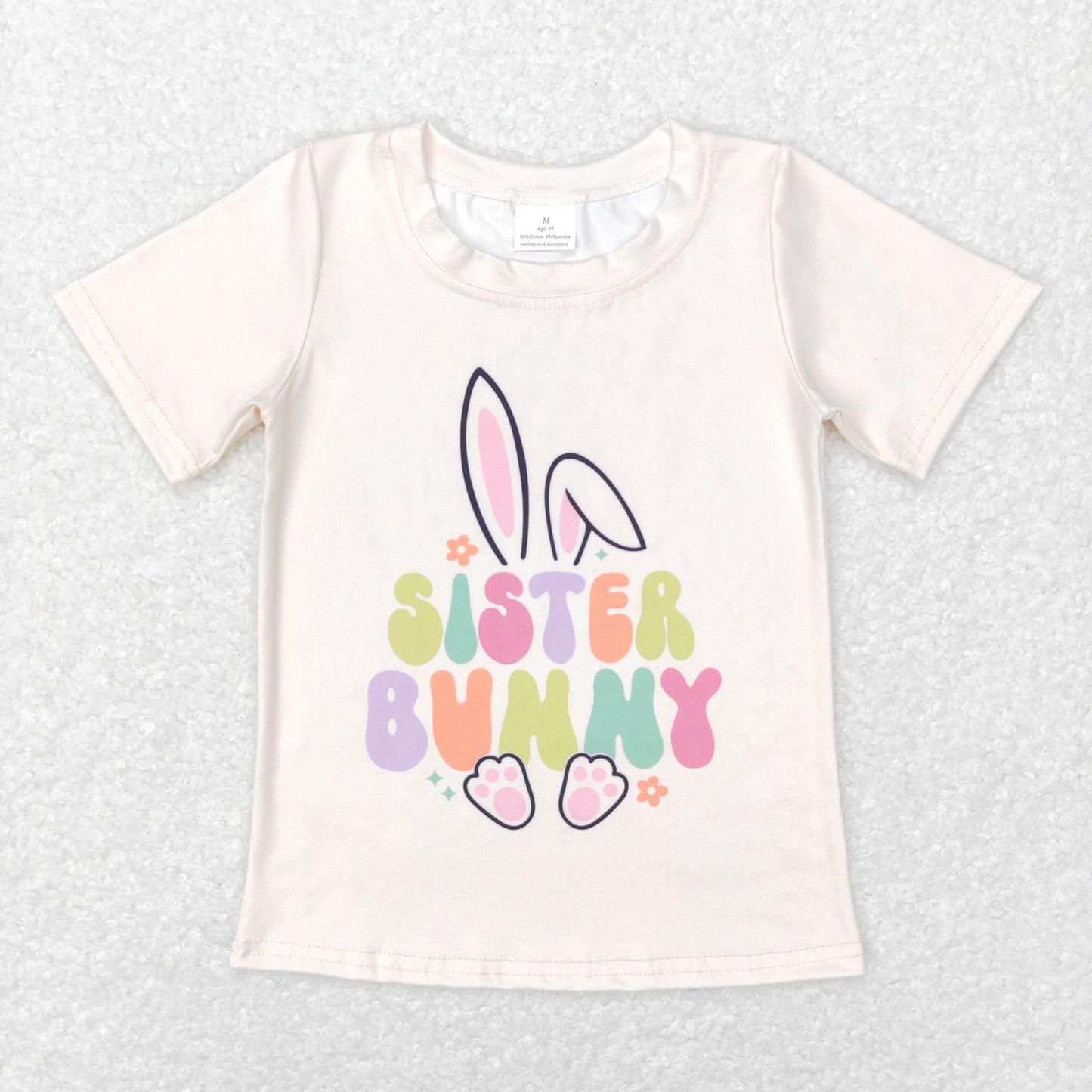 GT0394 Easter sister bunny rabbit white short sleeve girls top