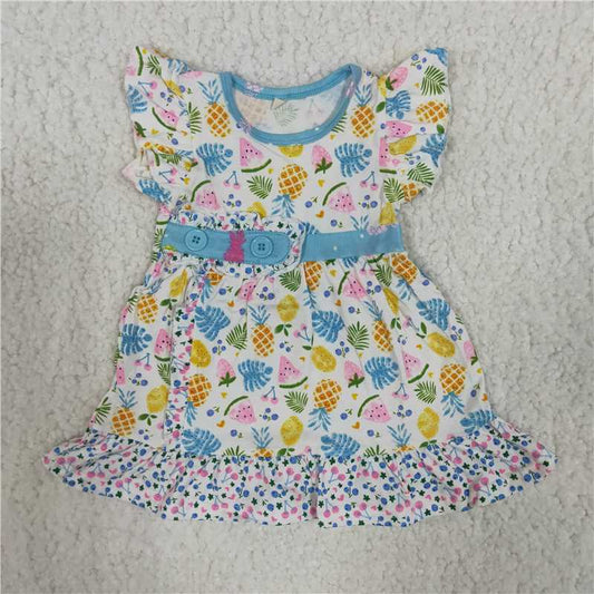 C8-1-3 watermelon pineapple fruit flutter sleeve girls Summer dress