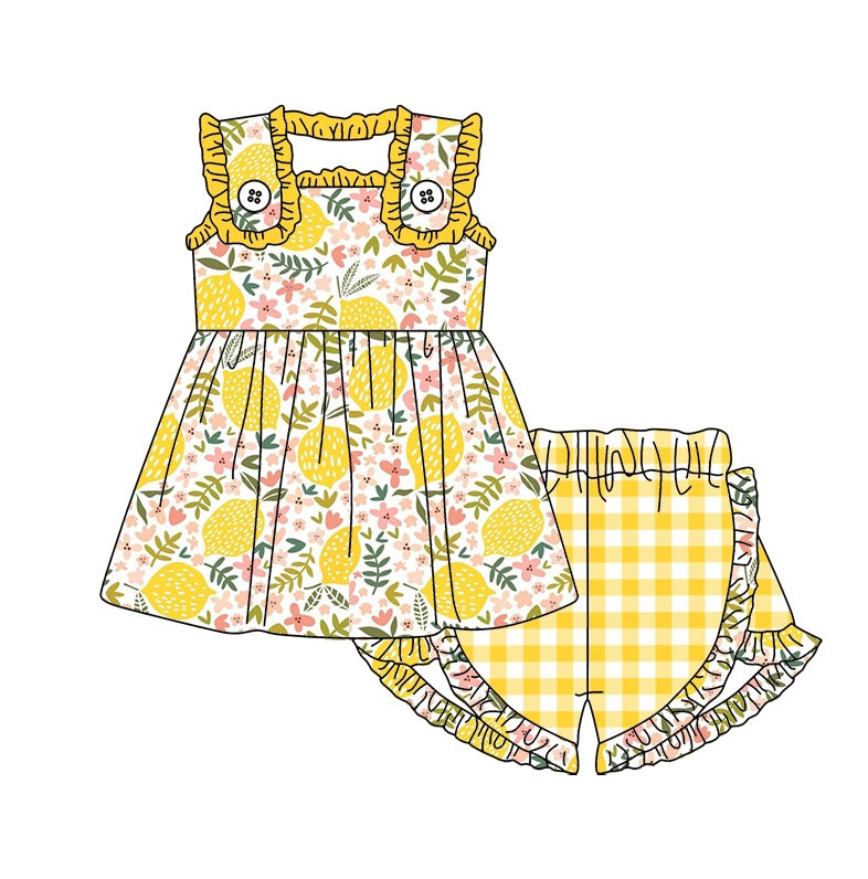 preorder lemon flowers yellow sleeveless shorts girls set