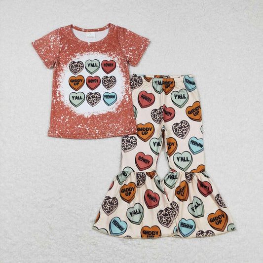 GSPO0900 Valentine's Day Howdy short sleeve pants girls set