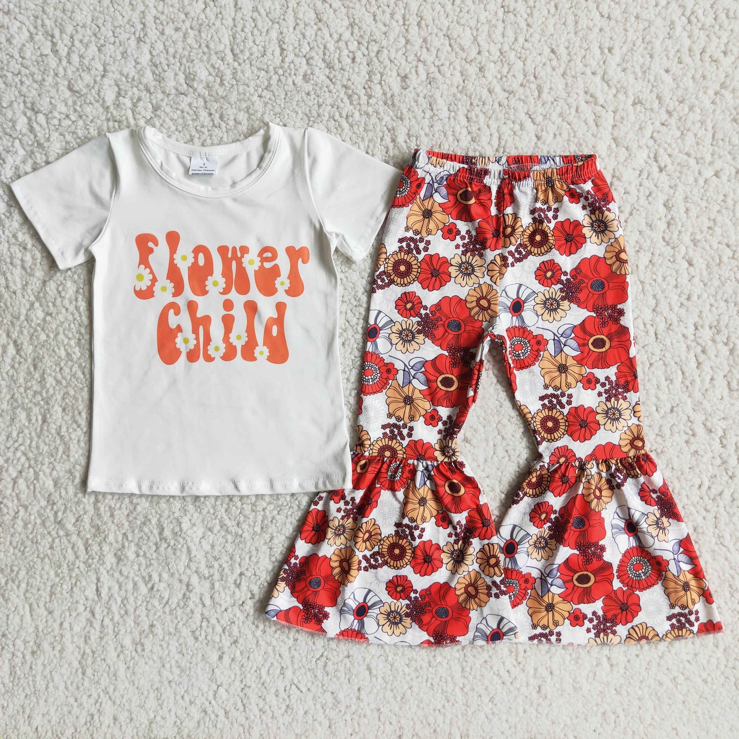 C9-14 Child short sleeve flowers pants girls set