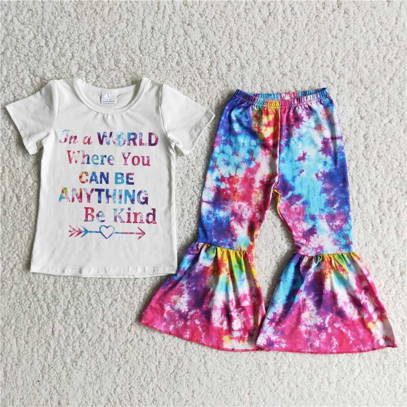 C9-16 in a world where you short sleeve colorful printing pants girls set