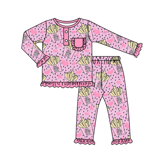 preorder GLP0804 Fries pink pocket long sleeve girls pajamas