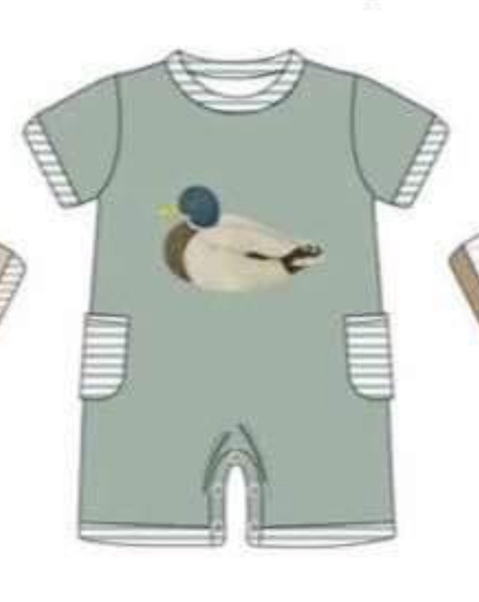 preorder duck mallard green short sleeve boys romper