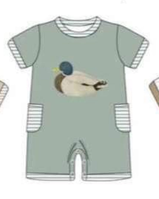 preorder duck mallard green short sleeve boys romper