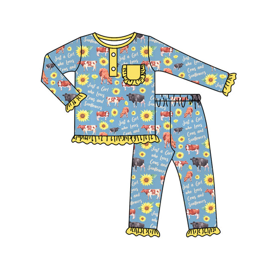 preorder GLP0799 Animals cow sunflower long sleeve girls pajamas