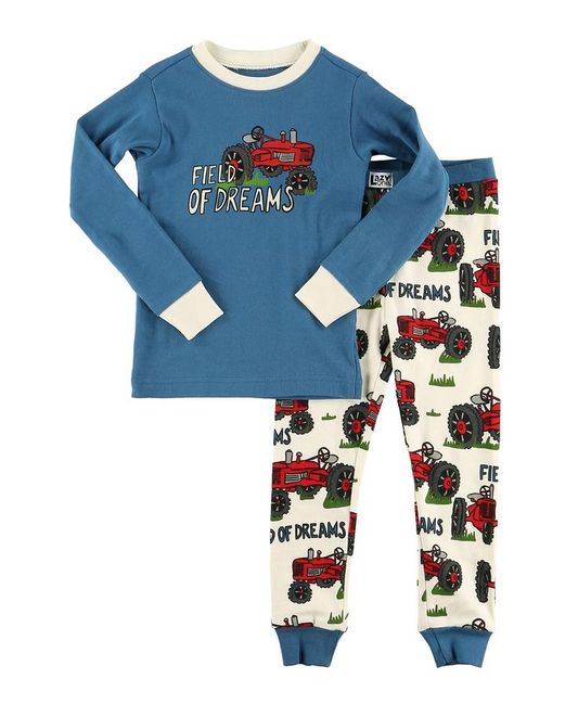 preorder BLP0372 Field or dream farm tractor blue long sleeve boys pajamas