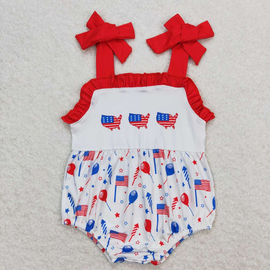 SR1106 July 4th flag balloon sleeveless girls romper