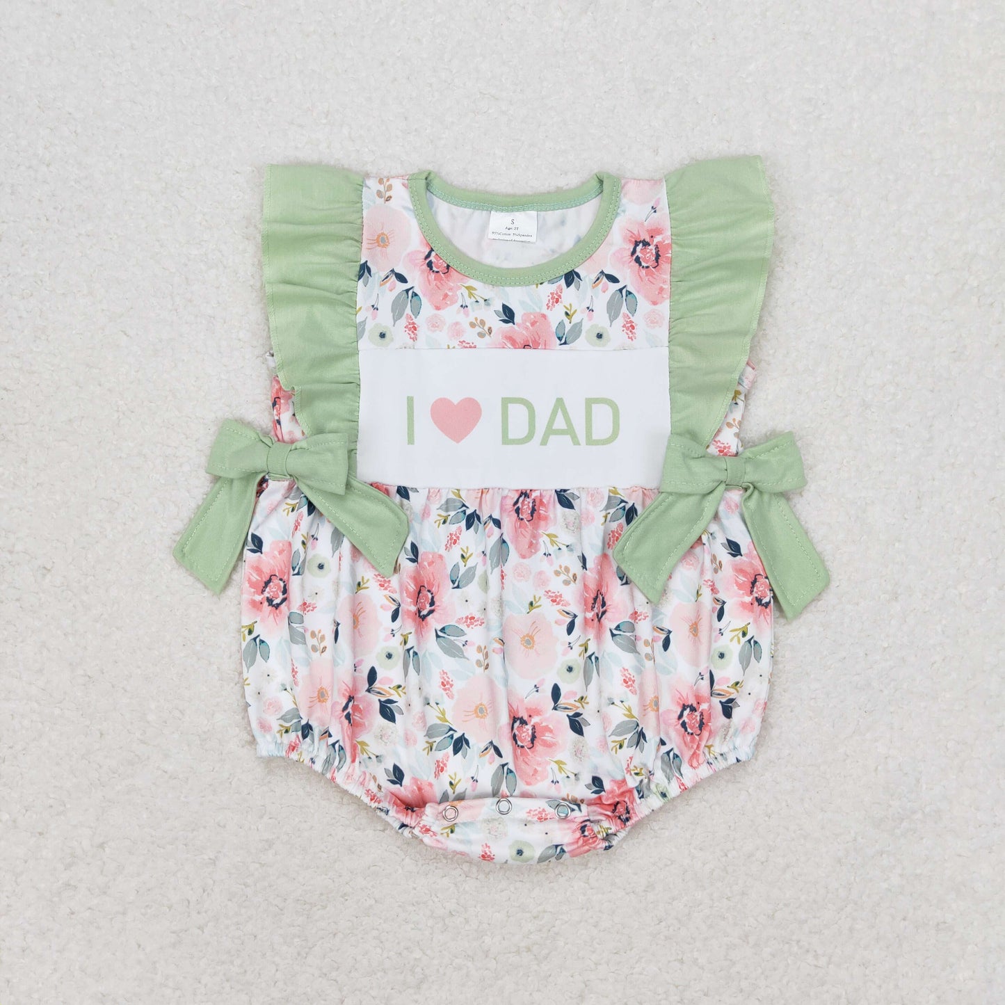 SR1569 i love dad pink flowers green ruffles girls romper