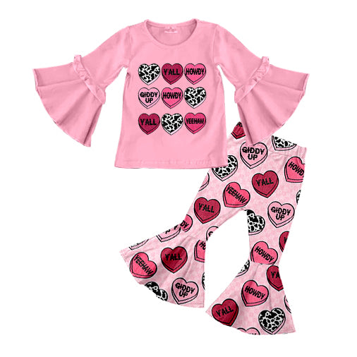 preorder GSPO0850 Howdy cow print pink long sleeve pants girls set