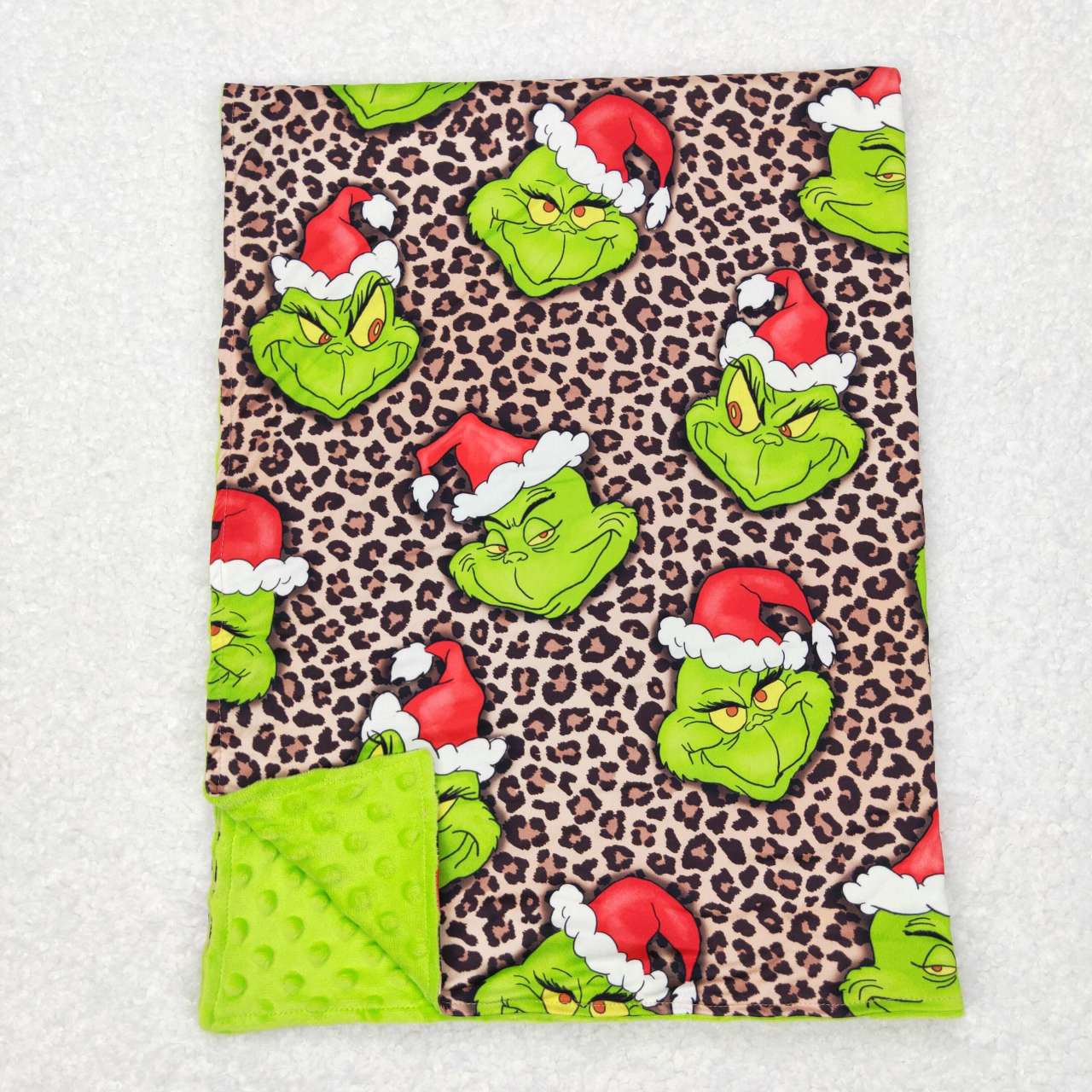 BL0090 Christmas green face leopard baby blanket
