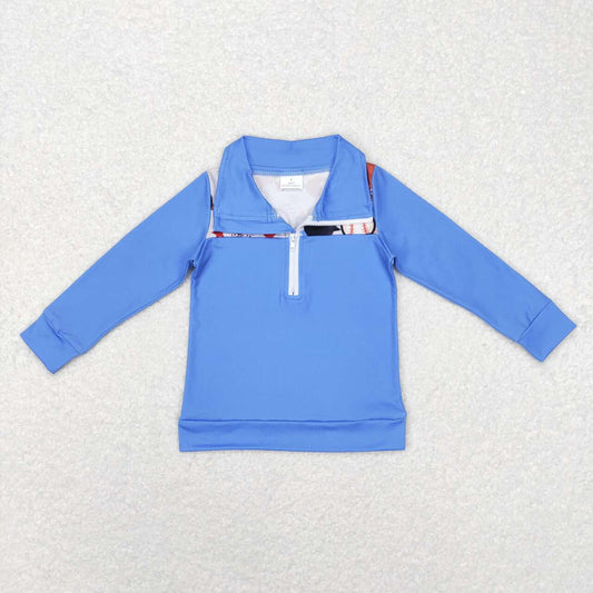 BT0466 Play baseball purple zipper long sleeve boys pullover