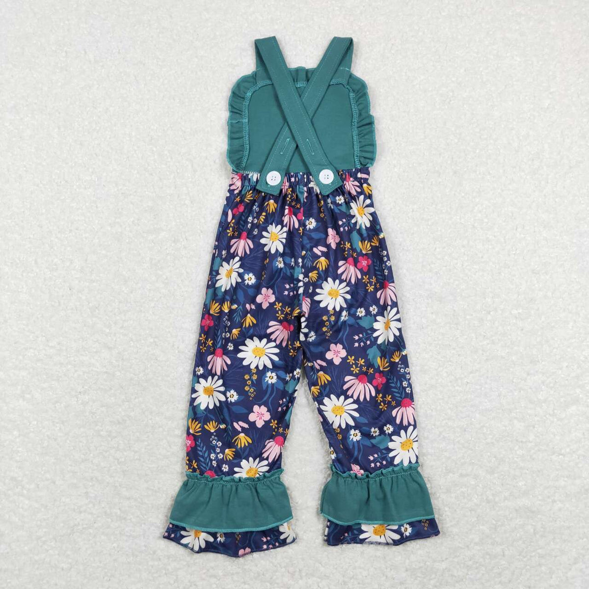 SR0964 Colorful Flowers Daisy Green Sleeveless Girls Jumpsuits
