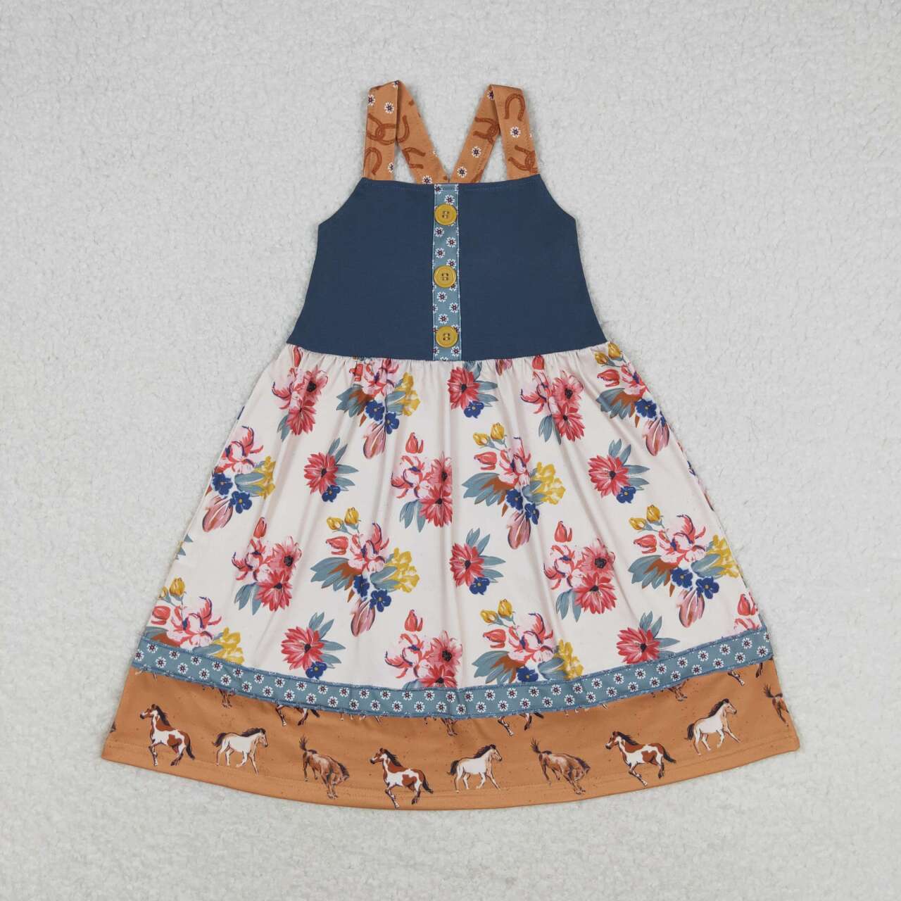 GSD1035 Western horse red flowers girls dress