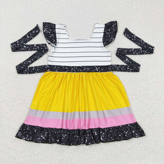GSD0409  Back To School Yellow & Black Dot Twirl Girls Dress