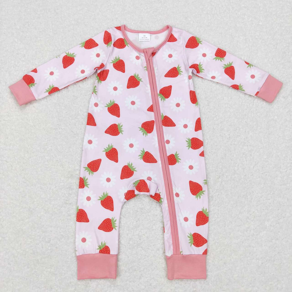 LR0795 Strawberry pink long sleeve girls romper