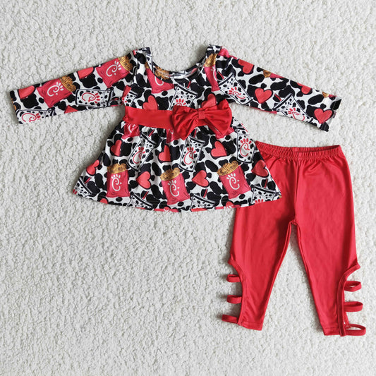 6 A25-30 Valentine Style Long Sleeve Chick Girls Crossing Pants Set