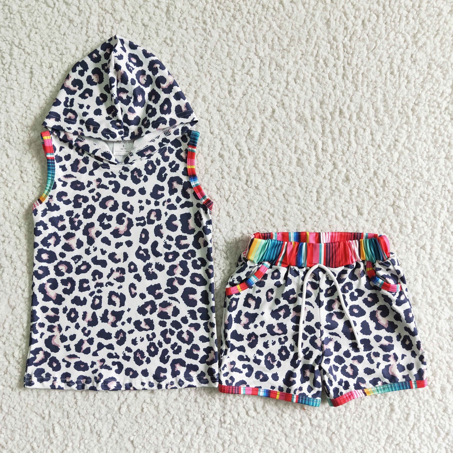 BSSO0060 Leopard Print Baby Girls Summer Hoodie Set