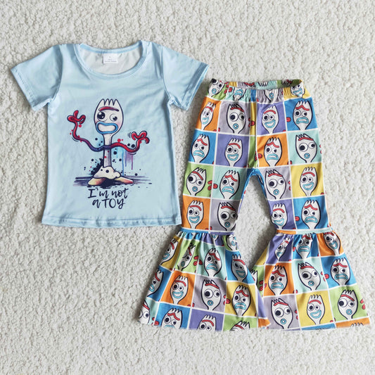 B2-2 Toy Blue Short Sleeve Cartoon Story Baby Girls Set