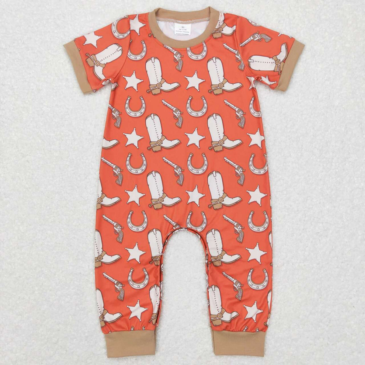 SR0570 Western boot horse shoe short sleeve kids romper
