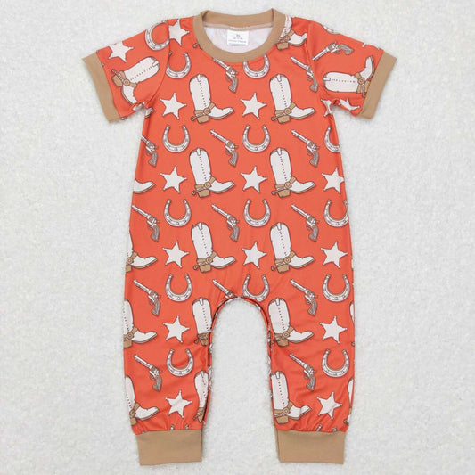 SR0570 Western boot horse shoe short sleeve kids romper
