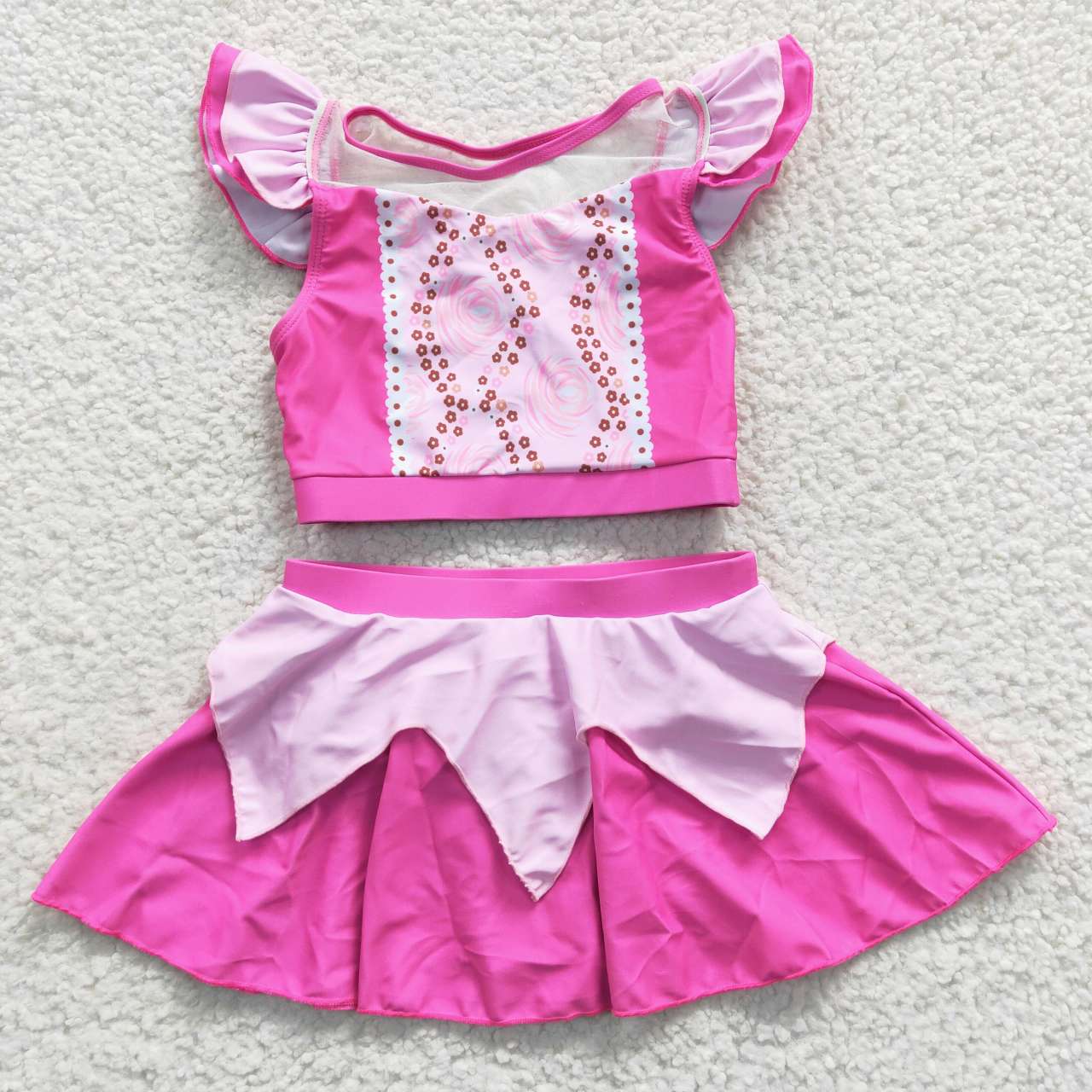 S0146 Princess Flutter Sleeve Pink Cartoon Bathing Suits Swimsuits