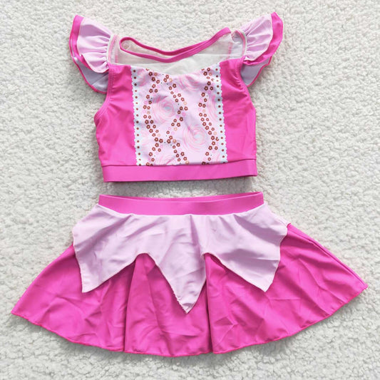 S0146 Princess Flutter Sleeve Pink Cartoon Bathing Suits Swimsuits