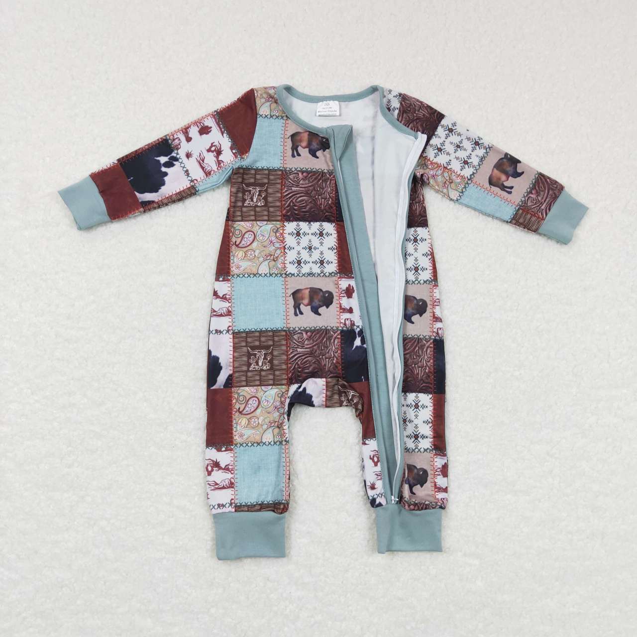 LR0734 Western cow brown long sleeve kids romper