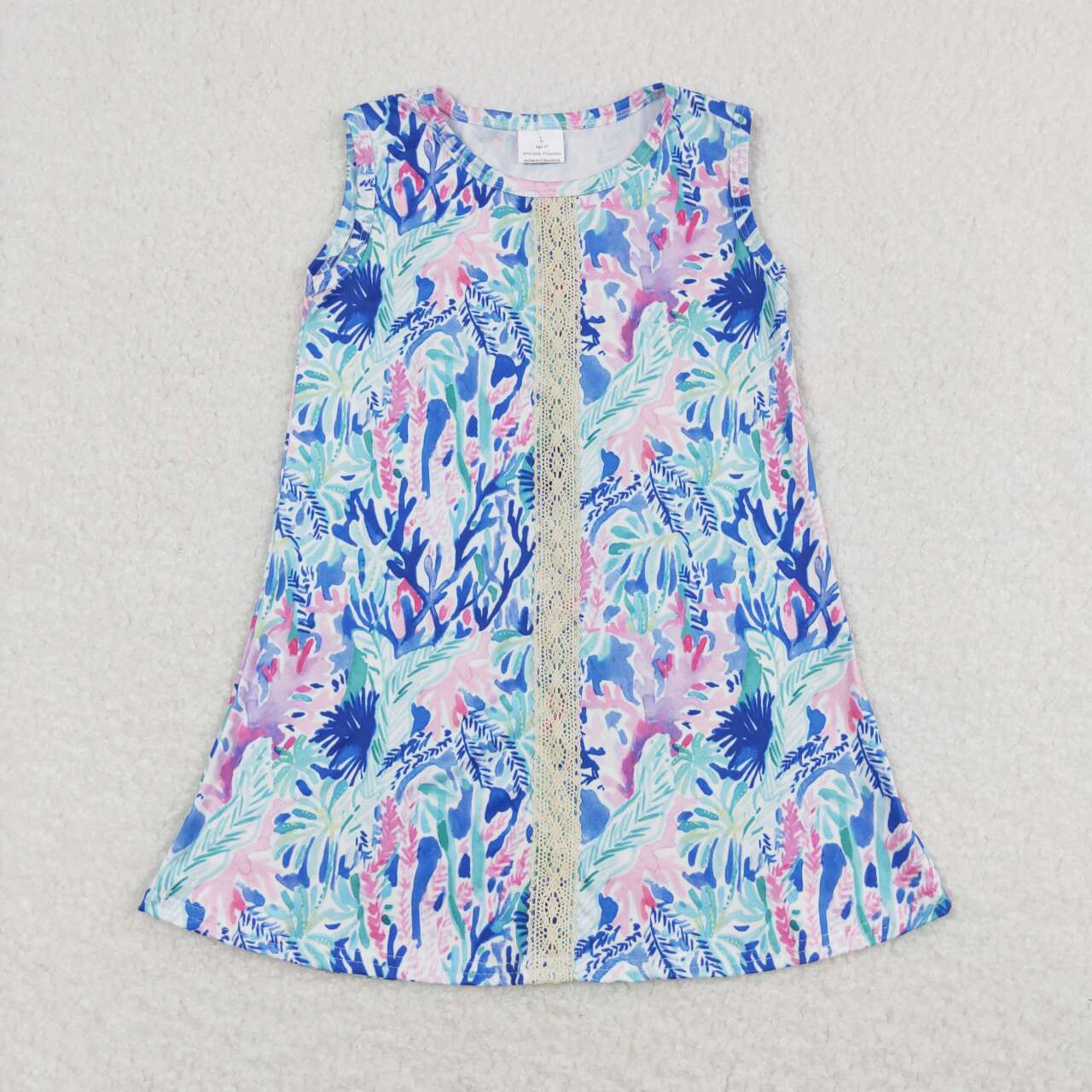 GSD0949 colorful blue green print sleeveless girls dress