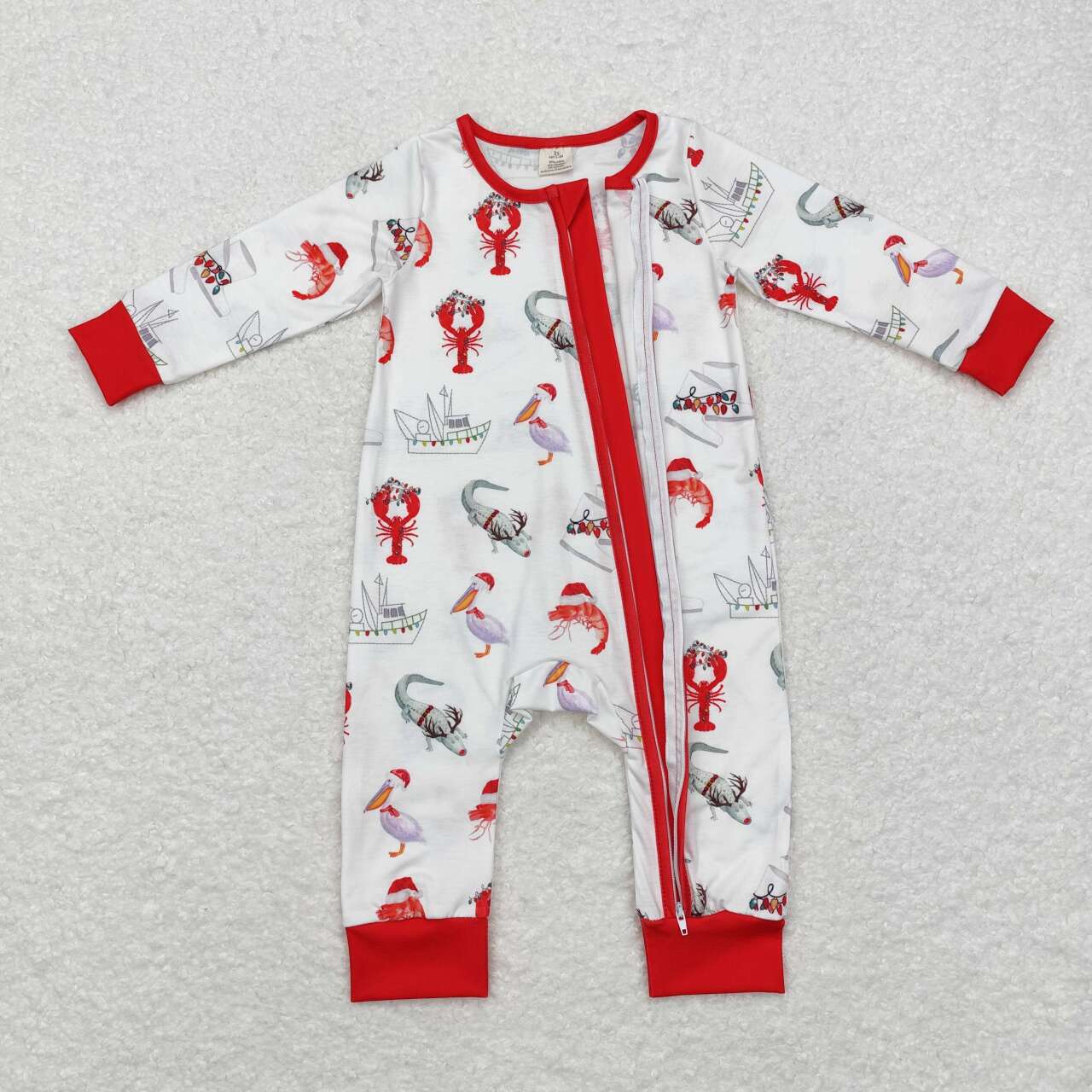 LR1399 bamboo Christmas hat crayfish light boat long sleeve boys zipper romper