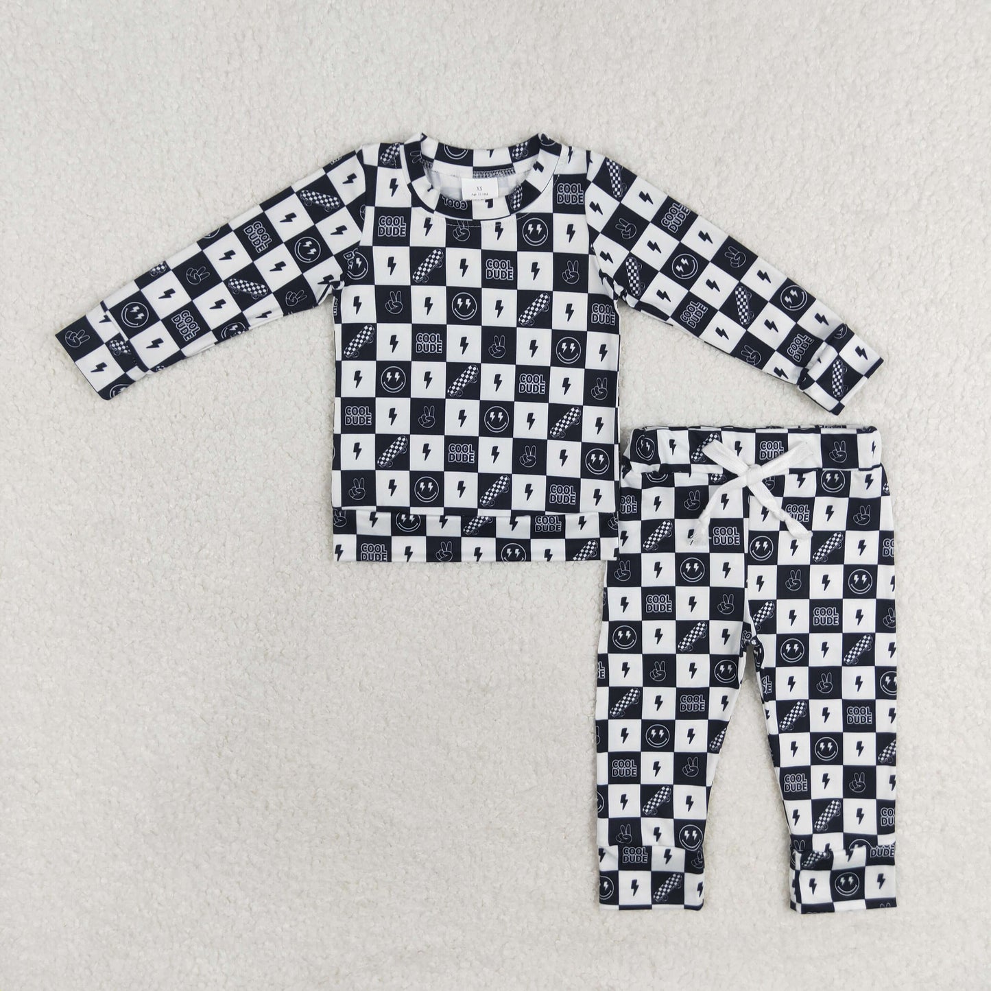 BLP0567 smike flash black checekred long sleeve pants boys set