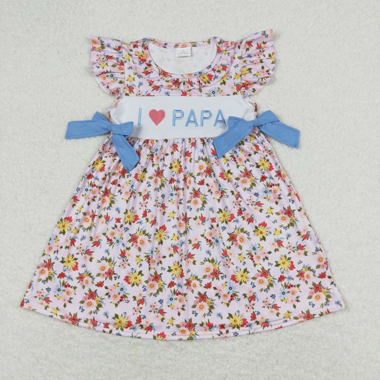 GSD0968 I love papa flowers pink flutter sleeve girls dress