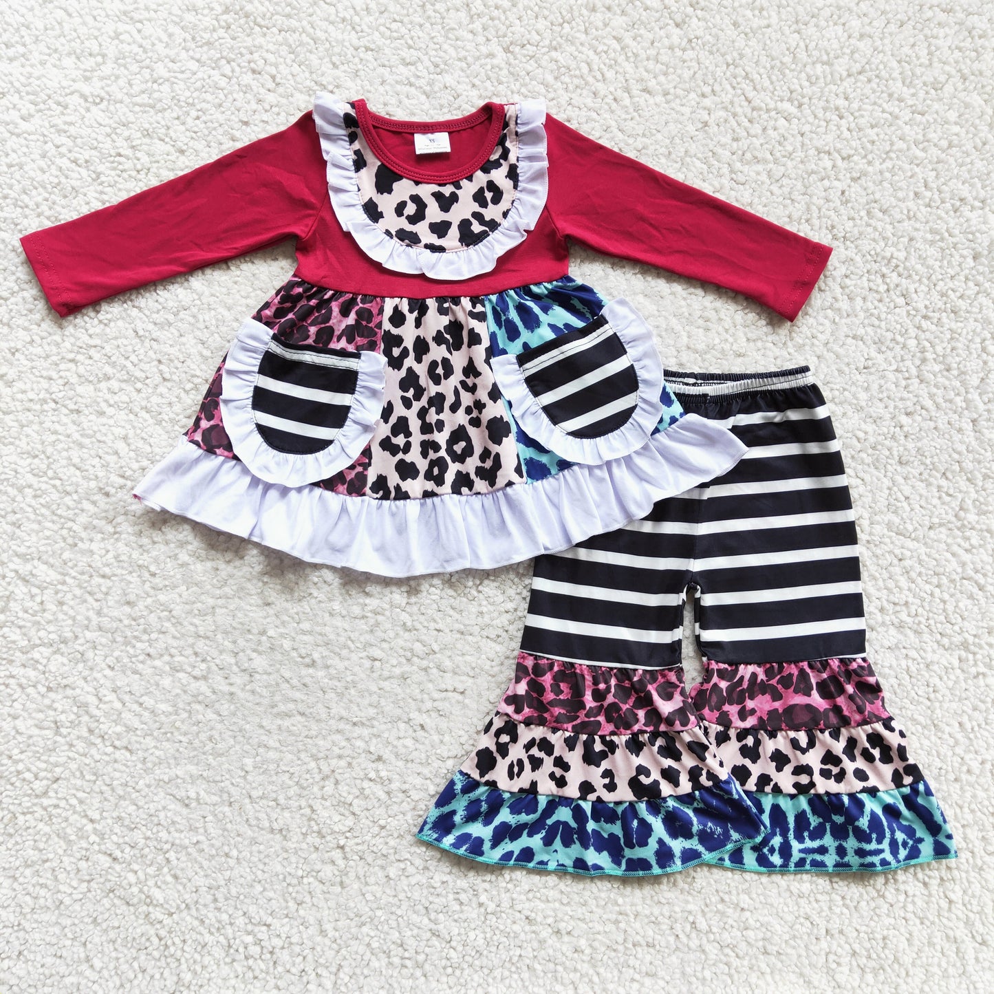 6 A22-18 Striped Print Leopard Pockets Girls Outfits