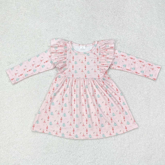 GLD0543 Christmas tree dance girl bows pink long sleeve girls dress