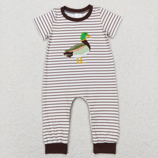 SR0517 Mallard brown striped short sleeve boys romper