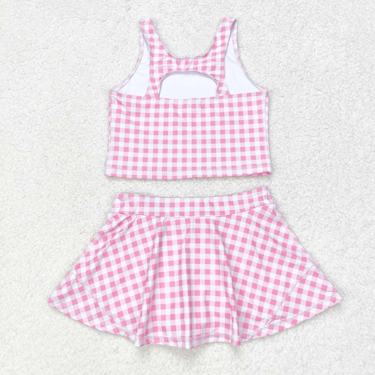 GSD0992 pink checkered sleeveless skirt girls set active wear new