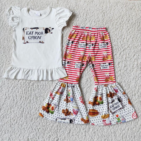 A12-4 Eat Mor Chikin Striped Print Girls Outfits