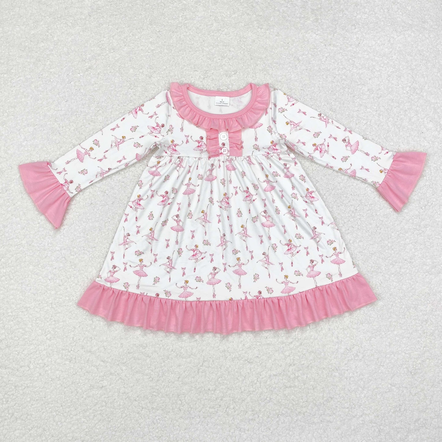GLD0720 dance girl pink bows long sleeve girls dress