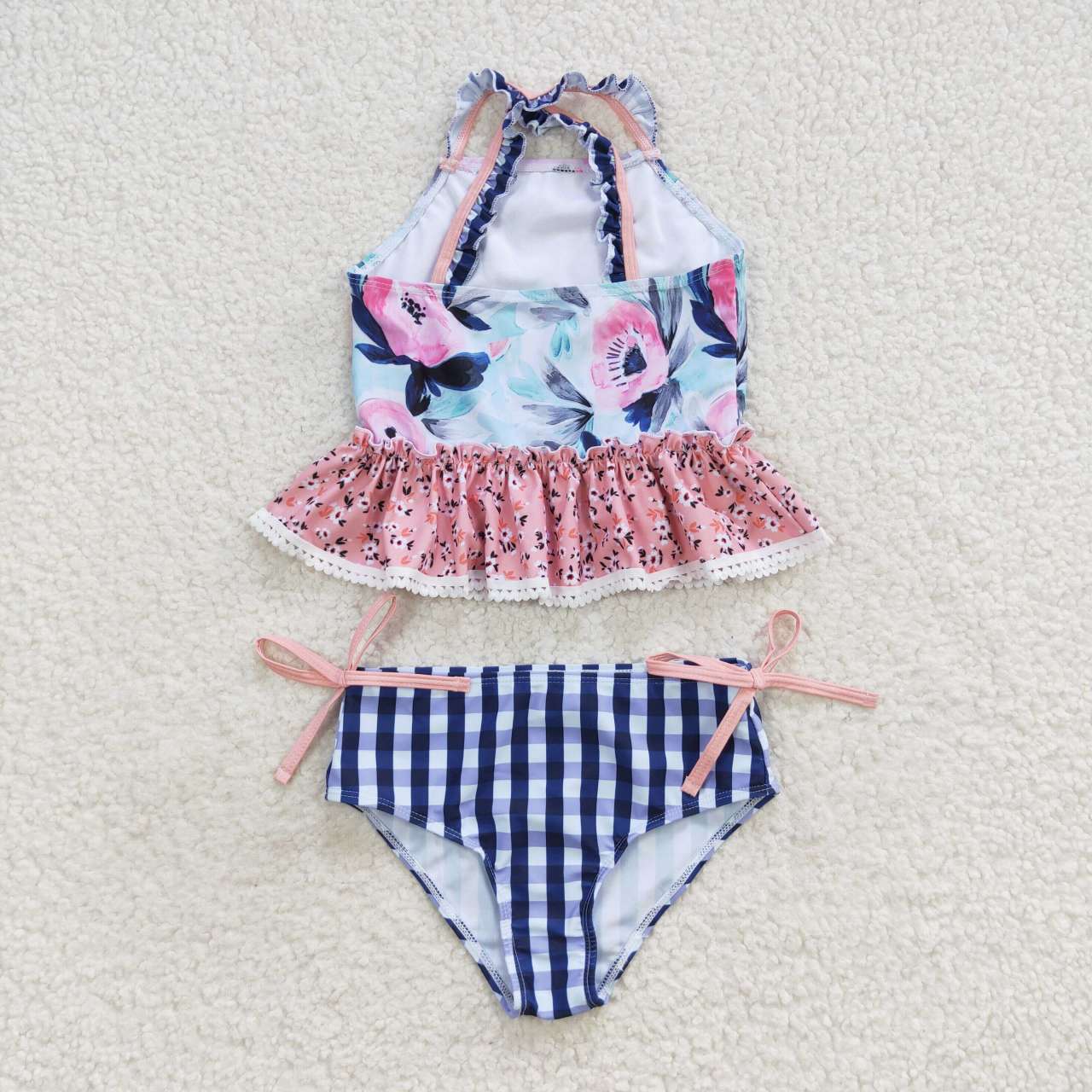 S0158 Flowers blue girls swimsuits