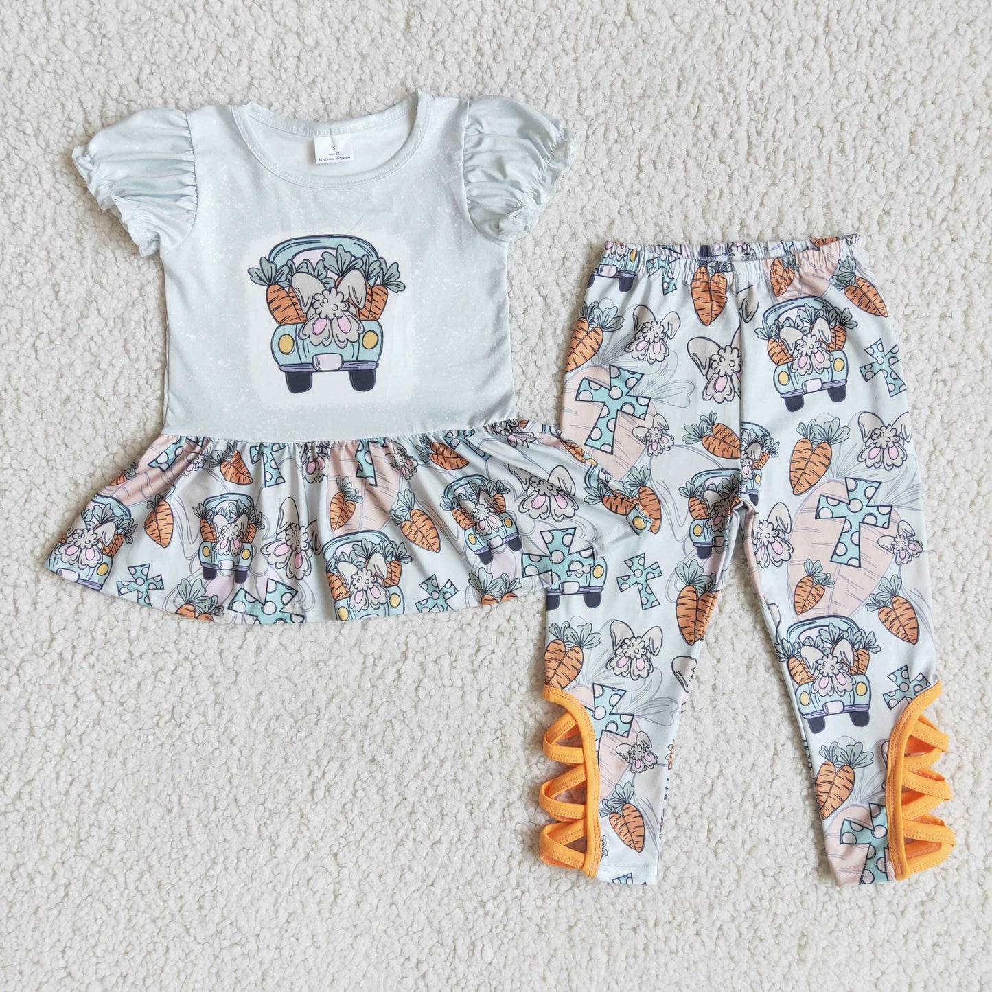 D1-3 Easter rabbit carrot truck shorts sleeve pants girls set