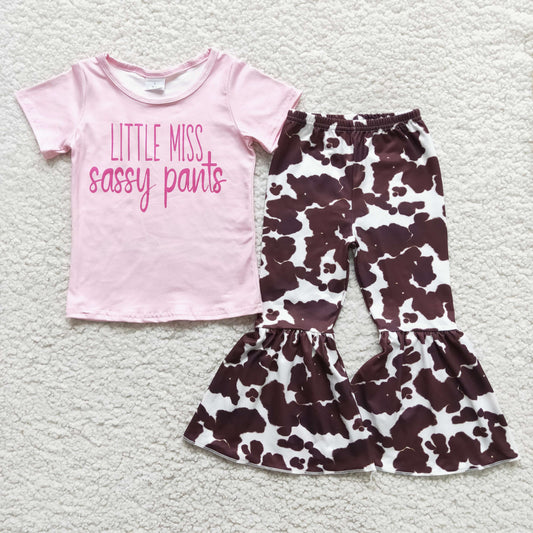 D10-1 Little miss pink short sleeve ink pattern pants girls set