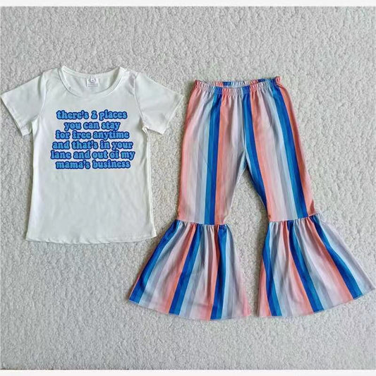 D10-15 there's places short sleeve blue striped pants girls set