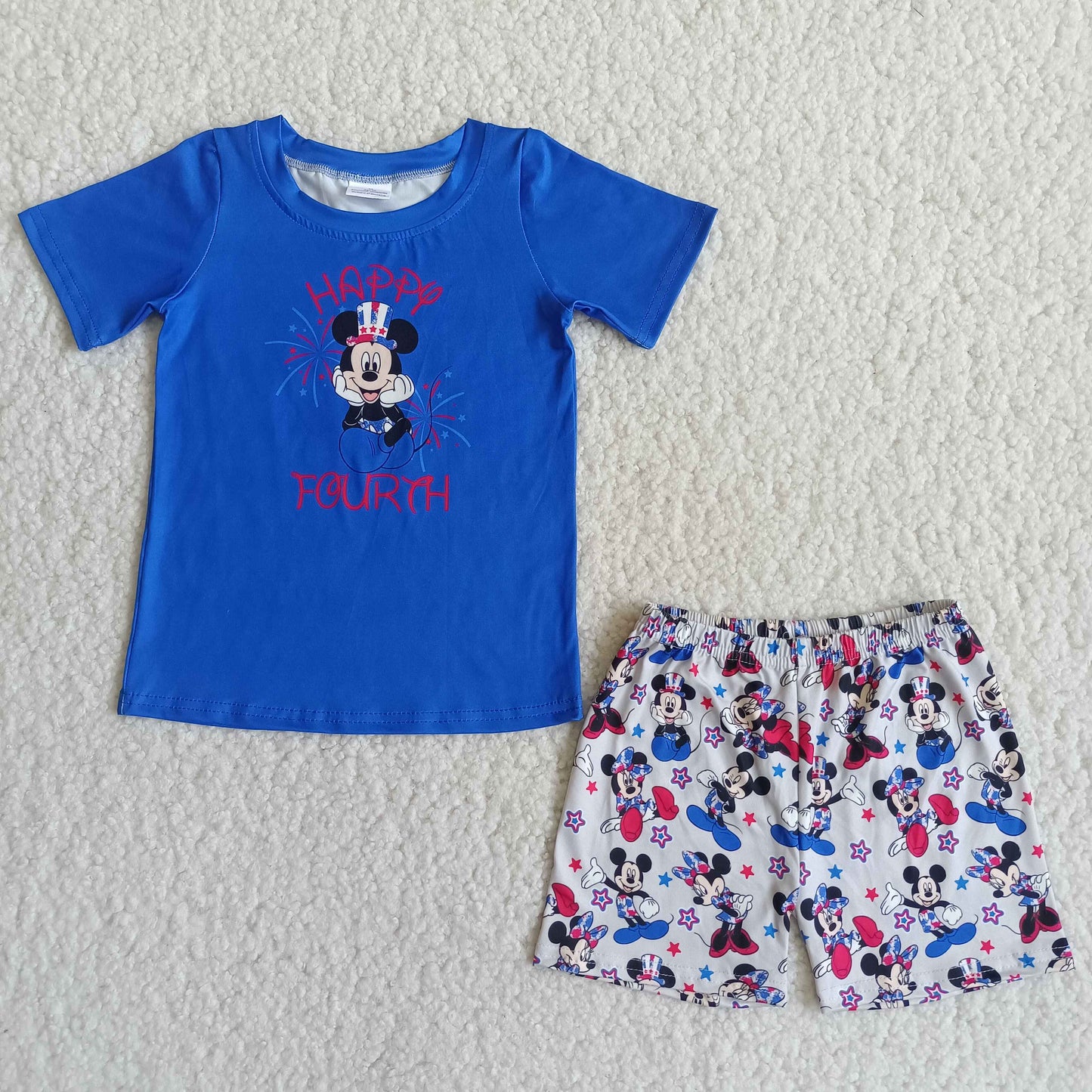 D10-18 July 4th happy M mouse blue short sleeve shorts boys set