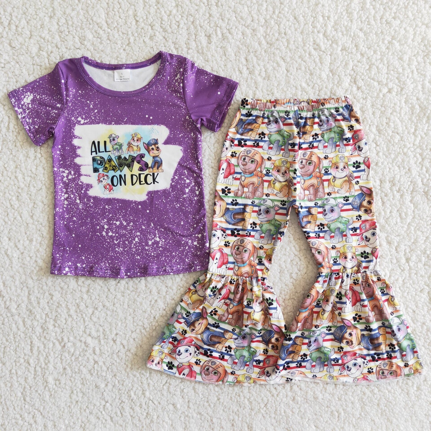 Purple Bleach Design Cartoon Girls Kids Outfits